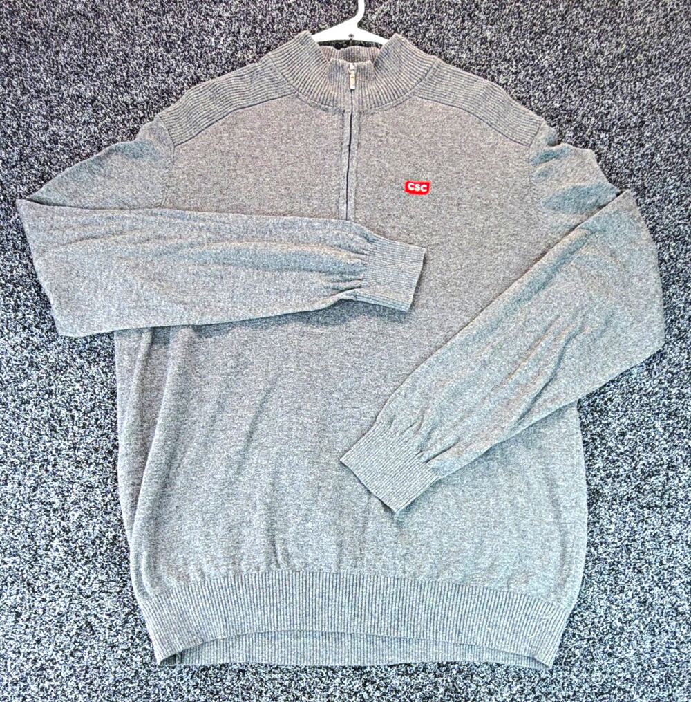 Port Authority Mens XL Gray 1/4 Zip Mock Neck Cotton Nylon Knit Sweater CSC